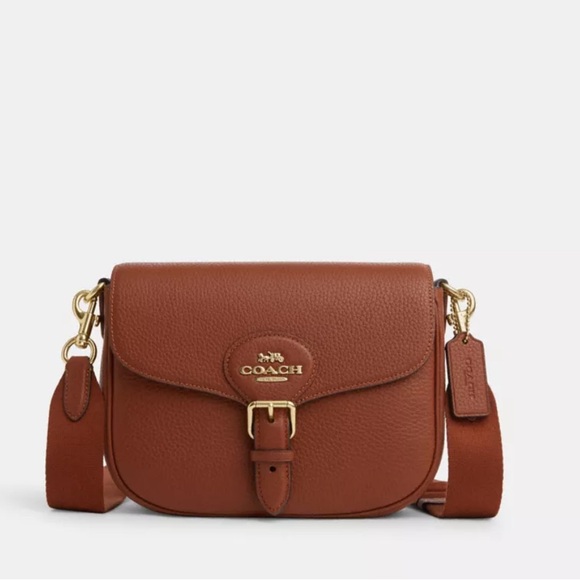 COACH Amelia Large Saddle Bag Soft Pebbled Leather Redwood Size 9 1/4”x7”x3 1/4” - Picture 3 of 7